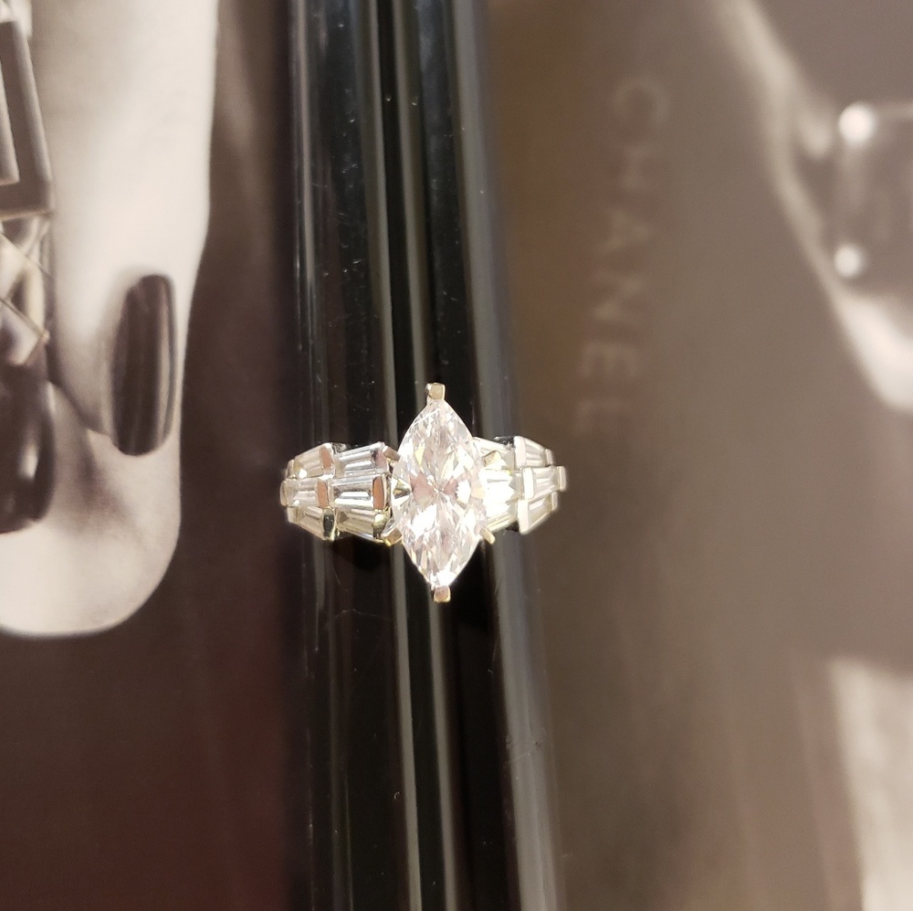 Vintage 1990s Diamonique Marquise Baguette Ring - Picture 6 of 7